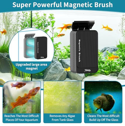 hygger Aquarium Magnet Glass Cleaner, Magnetic Fish Tank Cleaner with 2 Blades for Glass and Acrylic Aquariums, Aquarium Algae Scraper with Super Strong Magnet for Tank Thickness Up to 0.2 Inch (S) - size: S for Glass Thickness ≤ 0.2“