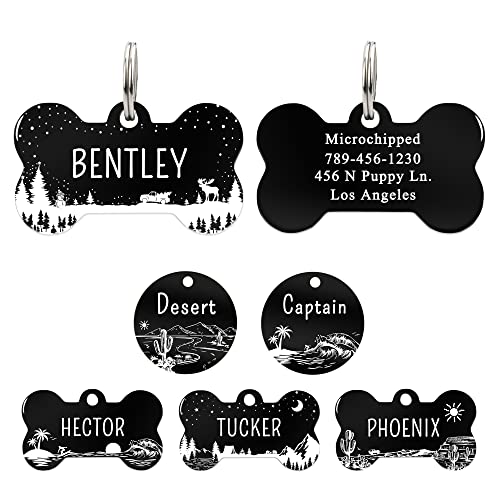 UltraJoys Stainless Steel Pet ID Name Tags, Personalized Front and Back Engraving, Custom Cat and Dog Tags with Bone Shape and Snow Christmas Design, Small - color: Bone-snow, size: Small