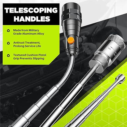 Telescoping Magnetic Pickup Tool Set, Inspection Mirror Telescoping, LED Flashlight, Cool Gadgets for Men, Stocking Stuffers, Gifts for Dad, Husband, Kids, Boyfriend, Magnet Stick (Yellow) - color: Yellow