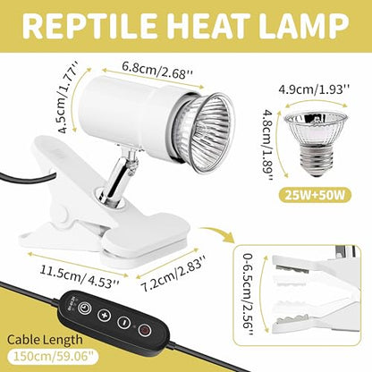 GOZILLA Reptile Heat Lamp, Turtle Lamp with 360°Rotatable Timing & Dimming Cycle Timer, 25W+50W UVA/UVB Reptile Light Bulbs for Reptile and Amphibian Tanks, Terrariums and Cages.(White) - color: Timer Dimmer-White
