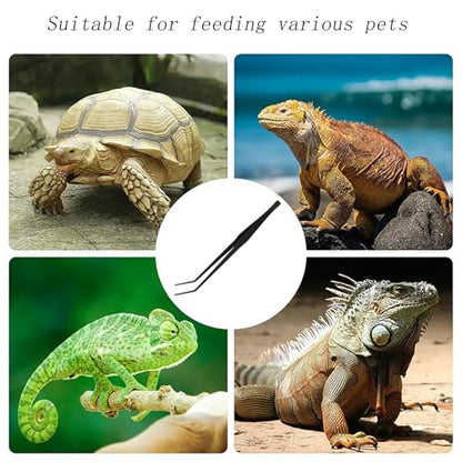 15 Inch Black Curved Aquarium Tweezers Stainless Steel With Rust Proof Carbonized Coating Reptile Feeding Tongs For Aquatic Plants Lizards Spiders Snakes Geckos