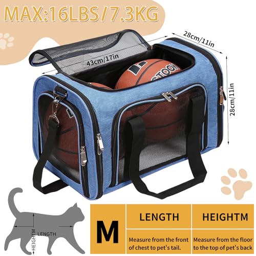 Soft-Sided Cat/Dog/Pet Carrier, Collapsible Pets Travel Carriers | for Big Cats/Small Dogs with Shoulder Strap & Removable Mat, Mesh Puppy Carry Bag, Up to 16 Lbs, TSA Airline Approved(Blue) - color: BLUE, size: 17"L x 11"W x 11"H