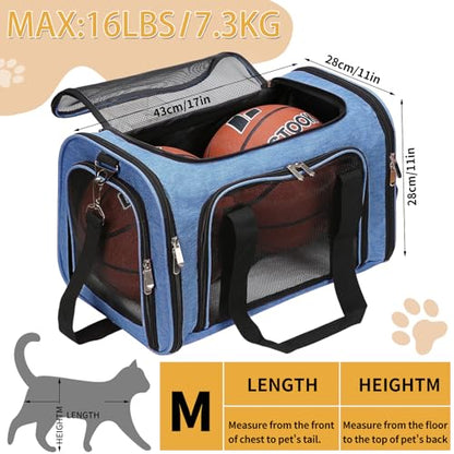 Soft-Sided Cat/Dog/Pet Carrier, Collapsible Pets Travel Carriers | for Big Cats/Small Dogs with Shoulder Strap & Removable Mat, Mesh Puppy Carry Bag, Up to 16 Lbs, TSA Airline Approved(Blue) - color: BLUE, size: 17"L x 11"W x 11"H