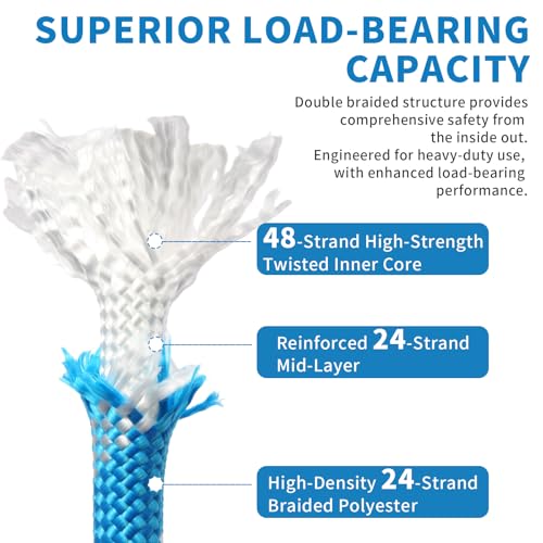 Double Braid Arborist Rope, 1/2 Inch x 200 ft, 9000 LBS Breaking Strength Heavy Duty Tree Climbing Rope, Outdoor Swing Rope for Trees, Climbing, Sailing & General Use - size: 1/2inch*200ft, style: Blue