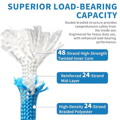 Double Braid Arborist Rope, 1/2 Inch x 200 ft, 9000 LBS Breaking Strength Heavy Duty Tree Climbing Rope, Outdoor Swing Rope for Trees, Climbing, Sailing & General Use - size: 1/2inch*200ft, style: Blue