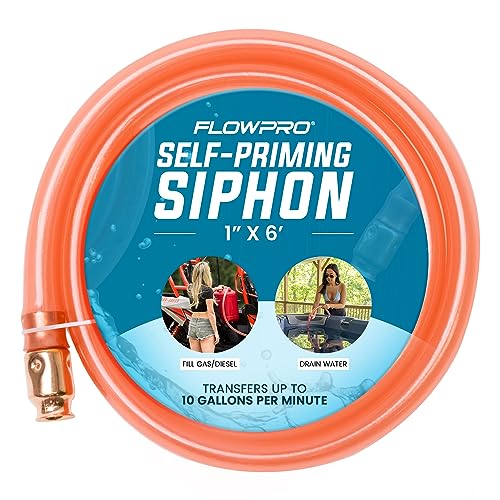 1” x 6’ Self-Priming Shaker Jiggler Siphon Hose, FlowPro Siphon Gas & Fuel Transfer Pump, Gas Can Siphon for Boats, Jet Ski, Pontoon. Water Siphon Pump for Hot Tub Drain and Cold Plunge | 10 GPM - size: 1” x 6 Foot