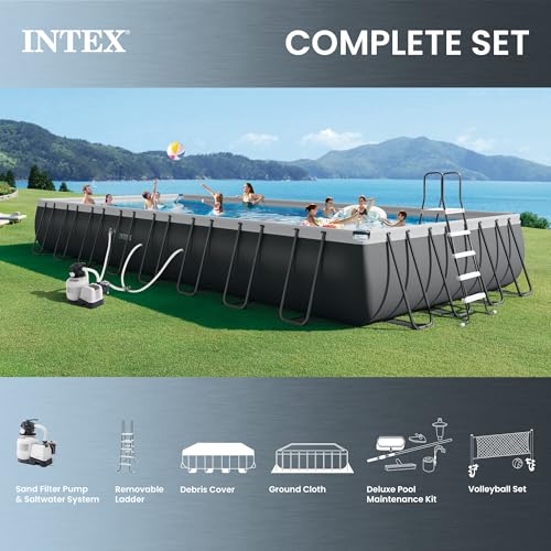 INTEX Ultra XTR 32ft x 16ft x 52in Above Ground Swimming Pool Set w/Pump | 26377EH - 2650 GPH Sand Filter Pump, Saltwater System, Maintenance Kit & Volleyball Game Included - Strong Galvanized Steel - size: 32' x 16', style: Saltwater System