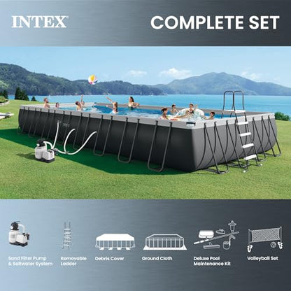 INTEX Ultra XTR 32ft x 16ft x 52in Above Ground Swimming Pool Set w/Pump | 26377EH - 2650 GPH Sand Filter Pump, Saltwater System, Maintenance Kit & Volleyball Game Included - Strong Galvanized Steel - size: 32' x 16', style: Saltwater System
