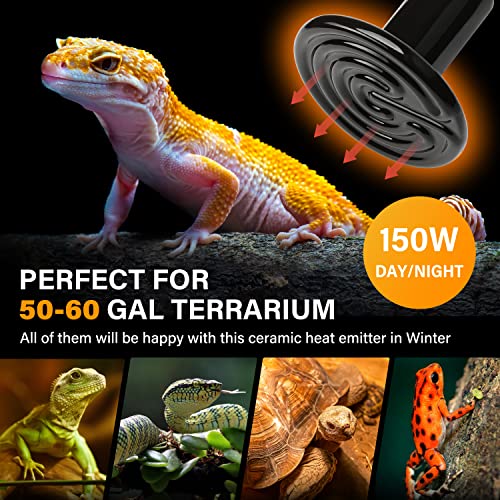 HealSmart Reptile Heat Lamp 150W Ceramic Heat Emitter, No Light Emitting Heat Bulbs for Amphibian Pet Brooder Coop Incubating Chicken, Lizard Bearded Dragon Turtle Snake Terrarium, 4-Pack - size: 150W, style: 4 Pack