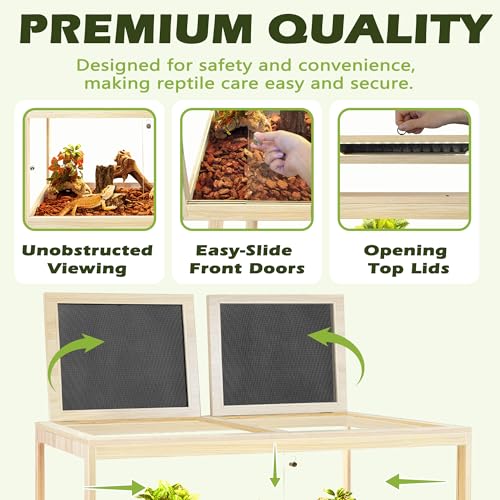 Bearded Dragon Tank with Leg Stand 81 Gallons, Wooden Lizard Tank,Reptile Tank with Metal Mesh Roof Door, Acrylic Panel Snake Tank with Lock Design (Oak, 48"x20"x20") - color: Oak, size: 48"x20"x20"