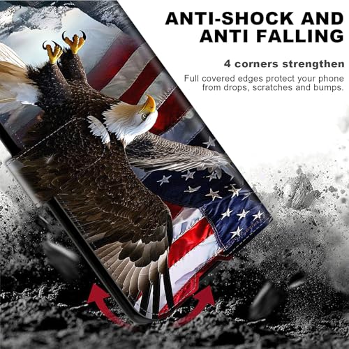 for Cricket Outlast 5G 2024 Wallet case with RFID Blocking Credit Card Holder Kickstand, Folio Flip PU Leather Shockproof Protective Cover for AT&T Motivate Pro 5G, Eagle Flag - color: Eagle Flag