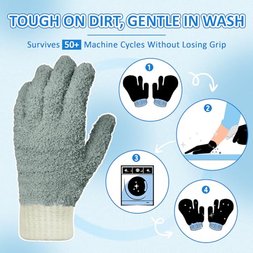 MIG4U Microfiber Dusting Gloves House Cleaning Glove for Blinds, Windows, Shutters, Furniture, and Car, Reusable Lint-Free Gray 2 Pairs S/M - color: Gray 2 Pairs, size: Small-Medium