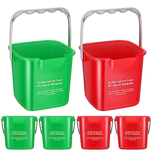 6 Pcs 6 Quart Cleaning Bucket Small Sanitizing Square Bucket Detergent Pail for Home Commercial Restaurant Kitchen Office School (Red, Green) - color: Red, Green