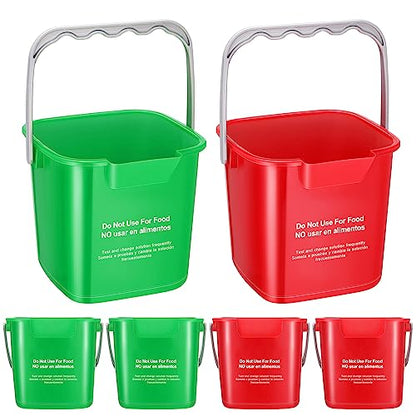 6 Pcs 6 Quart Cleaning Bucket Small Sanitizing Square Bucket Detergent Pail for Home Commercial Restaurant Kitchen Office School (Red, Green) - color: Red, Green