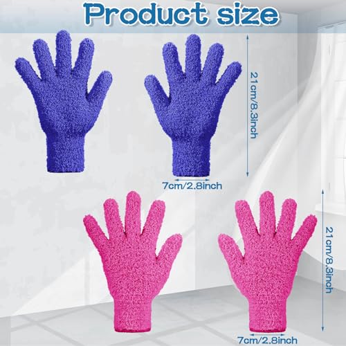 Potchen 6 Pcs Microfiber Dusting Mitt Gloves for Plants Washable Dusting Gloves for House Cleaning Furniture Car Washing - color: Purple, Rose Red