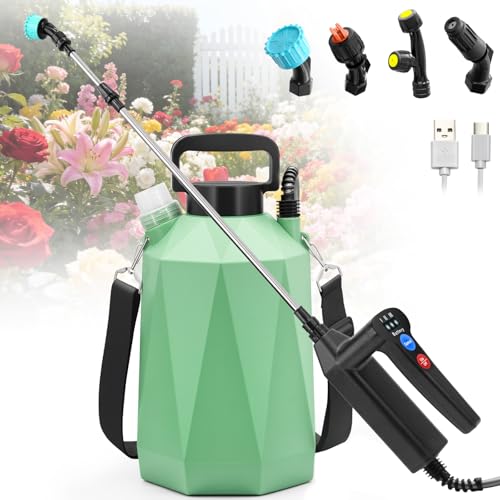 1.35 Gallon Battery Powered Sprayer, Electric Garden Sprayer with 3 Adjustable Pressures, Battery Indicator, Telescopic Wand, 4 Nozzles, Rechargeable Automatic Pump Sprayer for Lawn, Weed, Yard Care - color: Green
