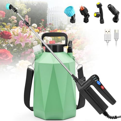 1.35 Gallon Battery Powered Sprayer, Electric Garden Sprayer with 3 Adjustable Pressures, Battery Indicator, Telescopic Wand, 4 Nozzles, Rechargeable Automatic Pump Sprayer for Lawn, Weed, Yard Care - color: Green