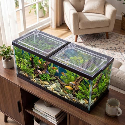 Sieral 2 Pcs Clear Aquarium Polycarbonate Canopy with Anti-Jumping Net | Embedded Network Set, 22.56 x 11.1 x 0.2 Inch, for 33/40/55 Gallon Fish Tank Lids, Center Brace Aquariums,Top Cover Clips - size: 22.56 x 11.1 x 0.2 Inches