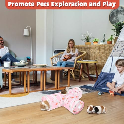 YUEPET Guinea Pig Tunnel, Guinea Pig Toys, 3-Way Play Tunnel Hideout, Pink | Guinea Pig Play Tubes, Collapsible Design, Hanging Play Ball, Folds for Storage, for Bunny Chinchilla Ferret Hamster - color: Pink