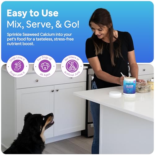 Seaweed Calcium Powder for Dogs and Cats - Vet Recommended Calcium Supplement for Dogs with 72 Trace Minerals, Wild Icelandic Marine Algae for Strong Bones, Teeth, Joints and Muscles, 14oz
