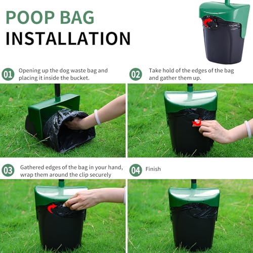 ienjoyed Pooper Scooper Large Swivel Bin & Rake with 160 Waste Bags,Heavy Duty Dog Pooper Scooper with Bag Attachment for Dogs, Long Handle Poop Scooper with Lid for Yard, Grass, Gravel(Dark Green) - color: Dark Green