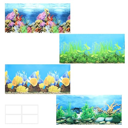 2 Pack Aquarium Backgrounds, Double-Sided Fish Tank Wallpaper, 32 X 16 In | 3D Cora Water Plants Terrarium Background with Adhesive Tape, Ocean Theme Fish Tank Backdrop