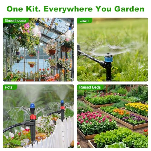 250FT Drip Irrigation System Kit New Quick-Connect, Automatic Garden Watering Misting System for Greenhouse, Yard, Lawn, Plant with 5/16 inch Hose 1/4 inch Distribution Tubing and Accessories - size: 250FT