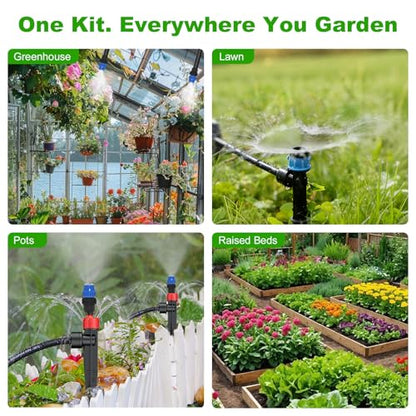 250FT Drip Irrigation System Kit New Quick-Connect, Automatic Garden Watering Misting System for Greenhouse, Yard, Lawn, Plant with 5/16 inch Hose 1/4 inch Distribution Tubing and Accessories - size: 250FT
