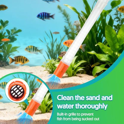 Fish Tank Cleaner Gravel Vacuum for Aquarium | Aquarium Siphon, Water Changer, Double Sided Sponge Brush Algae Scraper, Fish Tank Cleaning Kit, Gravel & Sand Cleaning - color: Orange