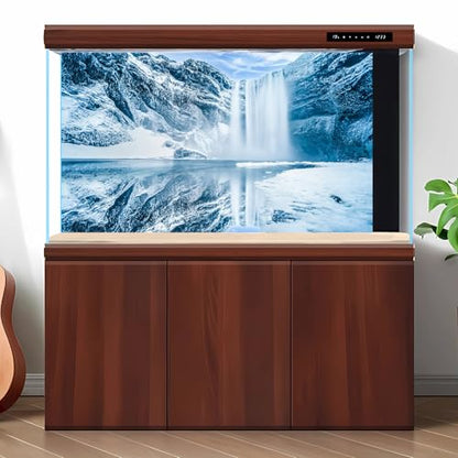 Winter Iceland Aquarium Background Frosty Snow Covered Waterfall Fish Tank Background Majestic Winter Ice Lake Nature Landscape Terrarium Backgrounds Wintry Waterfall Reptile Tank Backgrounds 24x12in - color: Grey_Blue, size: 24(W)x12(H)inches/ 60(W)*30cm