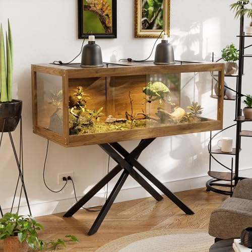 PAKASEPT 100 Gallon Reptile Enclosure Bearded Dragon Tank Stand Mesh Top | Tempered Glass,Breathable Metal Mesh Top,Stable X-Shape Metal Stand,Habitat For Bearded Dragon Snake Gecko Chameleon Tortoise - size: 100 Gallons