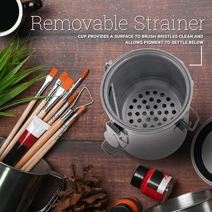 U.S. Art Supply Stainless Steel Leak-Proof Deluxe Paint Brush Washer with Wash Tank, Clip-On Lid, and Strainer Cup - Oil Paint Brush Cleaner for Artists