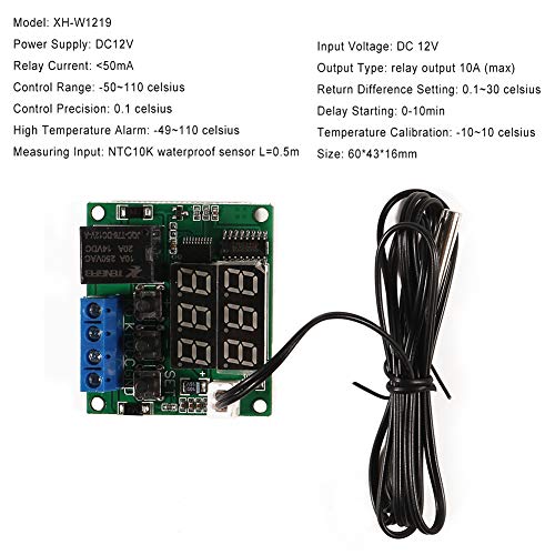 2PCS XH-W1219 Temperature Controller Module Double Display Digital Thermostat Module with Waterproof NTC Probe, -50~110℃ Electronic Temperature Temp Control Module Switch - color: W1219, size: 2PCS
