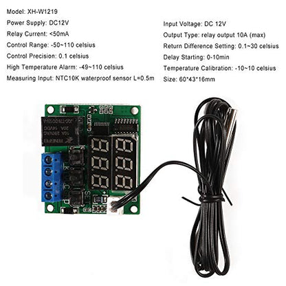 2PCS XH-W1219 Temperature Controller Module Double Display Digital Thermostat Module with Waterproof NTC Probe, -50~110℃ Electronic Temperature Temp Control Module Switch - color: W1219, size: 2PCS