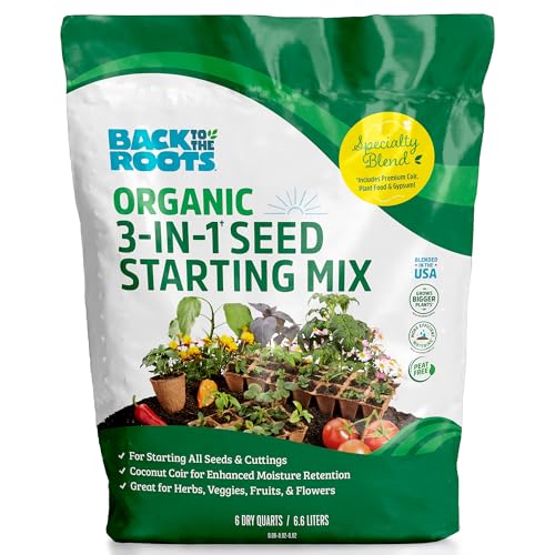Back to the Roots 3-in-1 Seed Starting Mix 6 Quarts, 100% Organic & USA Made for Herbs, Veggies, Flowers, w/Nutrient Rich Plant Food, Worm-Castings, & Moisture Controlling Yucca Brown - size: 6 Quart, style: Seed Starting Mix