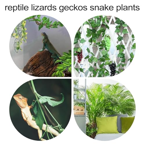 LIOOBO 3pcs Reptile Terrarium Plant Set, Realistic Green Vine Leaves Decoration, 12-inch Leaf and 30cm Faux Plants for Lizard Gecko Snake Habitat