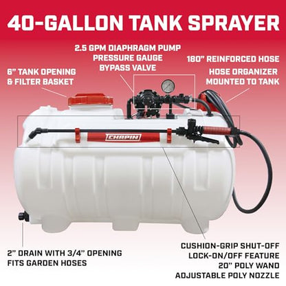 Chapin 40-Gallon 3-Point Hitch Sprayer with 2-Nozzle Boom | 2.5 GPM self-priming pump for consistent pressure and efficient field spraying - size: 40 Gallon
