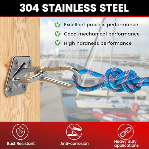 304 Stainless Steel Pad Eye Snap Hook, M5 Ceiling Hook 500Lb,8Pcs | Hanging Kit with Screws for Hammock Chair Swing, Yoga Gym Equipment, Sun Shade Sail, Plant Hangers & Marine Boat Hardware - size: 2 Inch, style: Rhombus