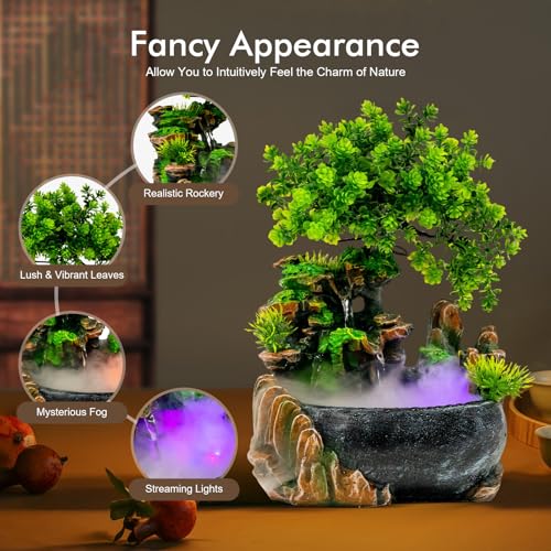 Gdrasuya10 Atomizing Rockery Water Fountain Desktop Chinese Fengshui LED Lamp Waterfall Water Sound Indoor Office Home - color: Style 3