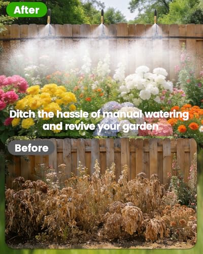 120FT Drip Irrigation System for Garden with 18 Nozzles –360° Adjustable Misting Nozzles, Quick-Connect Design, Ideal for Raised Beds, Lawns, Greenhouses & Outdoor Cooling - size: 120FT