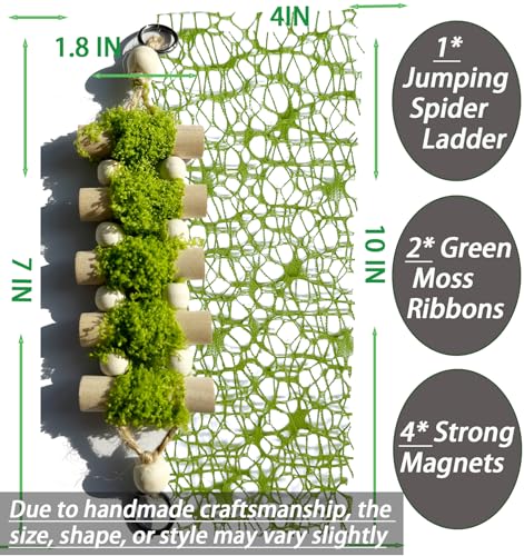 Jumping Spider Rope Bridge,Handmade Solid Wood Suspension Bridge with 2 Green Spider Webs, Decorative Accessory for Small Reptile Enclosures, Ideal for Jumping Spider Habitats