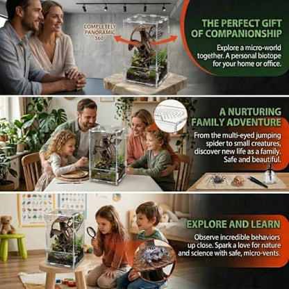 Jumping Spider Enclosure Kit, Clear Acrylic Terrarium Tank with Accessories, Vertical Reptile Habitat for Tarantula Mantis Bug Snail Hide, Anti-Escape Micro-Vent Front Opening Arboreal Starter Gift