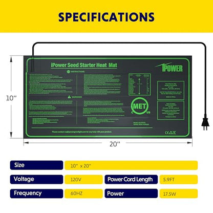 iPower Seedling Heat Mat Heating Pad 10"x20" with Digital Thermostat Combo Set, Waterproof for Indoor Seed Starting and Plant Germination - size: 10" x 20", style: with Upgraded Controller