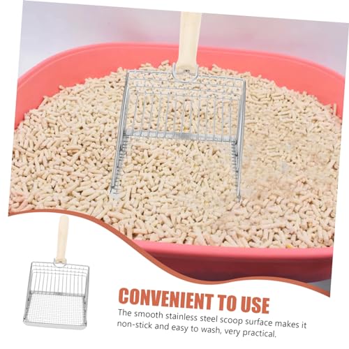 VANZACK Cat Litter Scoop Integrated Shovel with Wooden Handle Durable Pet Litter Sifter for Easy Cleanup of Cat Waste and Reptile Excrement