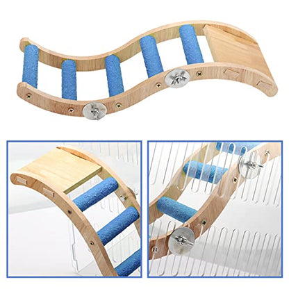 Bird Ladder Bridge, Wooden Pet Parrot Hamster Climbing Ladder Toys, Pet Bird Cage Accessories, Wood Climbing Ladder Perch for Bird Parrot Hamster Squirrel Sugar Gliders Parakeets Cockatiels(S Shape) - color: Blue