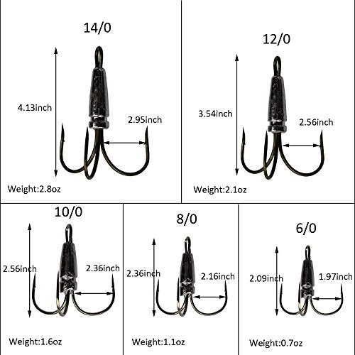 Snagging Hooks Snagging Weighted Treble Hooks 2pcs/Pack Fishing Hooks 5 Sizes 0.7oz 1.1oz 1.6oz 2.1oz 2.8oz - size: 6/0-2pcs