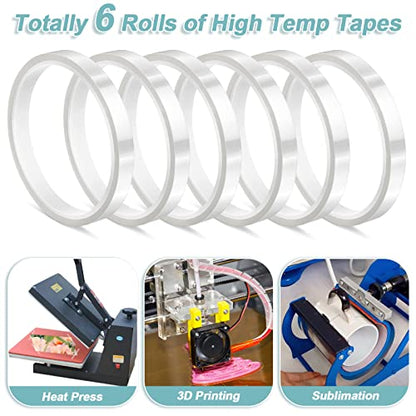 selizo 6 Pack Heat Tape for Heat Press Sublimation, Heat Transfer Tape Heat Resistant High Temperature Adhesive Tape for Dye Sublimation, HTV Craft (Clear) - color: Clear