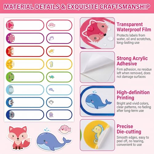 40 Sheets Waterproof Animal Bottle Name Labels | Self-Adhesive Baby Bottles Stickers,for Kids Daycare School Supplies - style: Animal