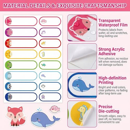 40 Sheets Waterproof Animal Bottle Name Labels | Self-Adhesive Baby Bottles Stickers,for Kids Daycare School Supplies - style: Animal
