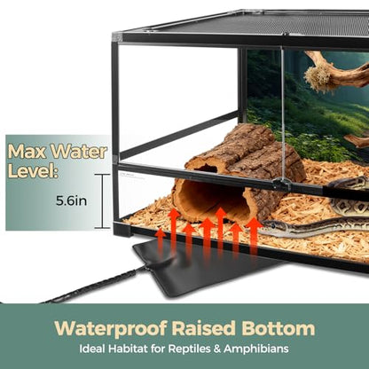 70 Gallon Full Glass Reptile Tank, 40" x 20" x 20" Quick Fold Reptiles Enclosure with Waterproof Base, Top Screen Ventilation, Front Opening Large Terrarium for Bearded Dragon, Ball Python, Snake - size: 40" x 20" x 20"